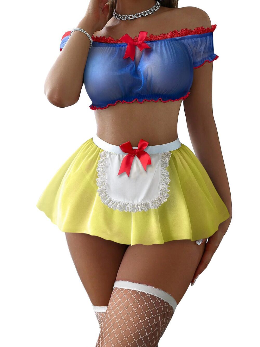 1597 Petite Sexy Stockings Mini Skirt Mesh Sheer Lace Halloween Costume